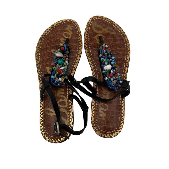 Sam Edelman Gabrielle Beaded Shell Boho Ankle Strap Sandals Size 6 1/2 Women's - Picture 4 of 9